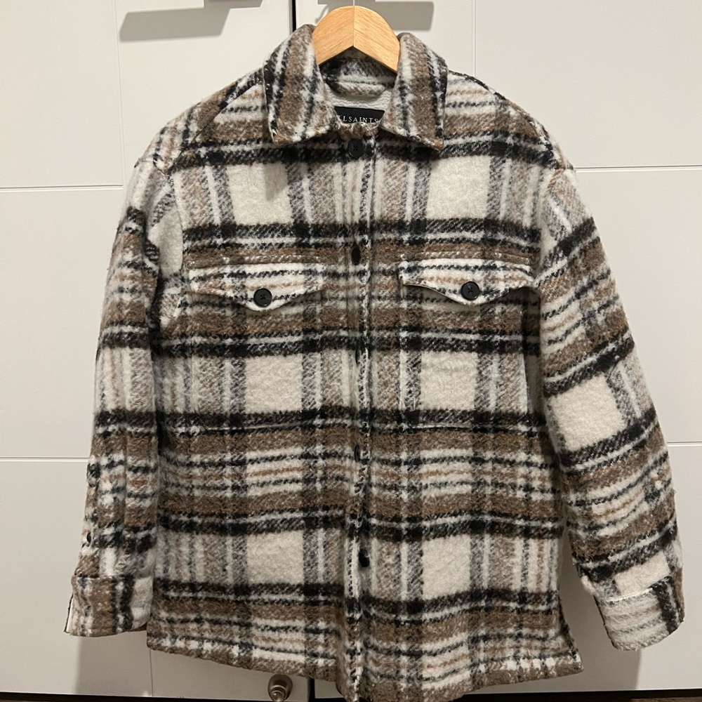Allsaints Luella Check Jacket in Ecru White